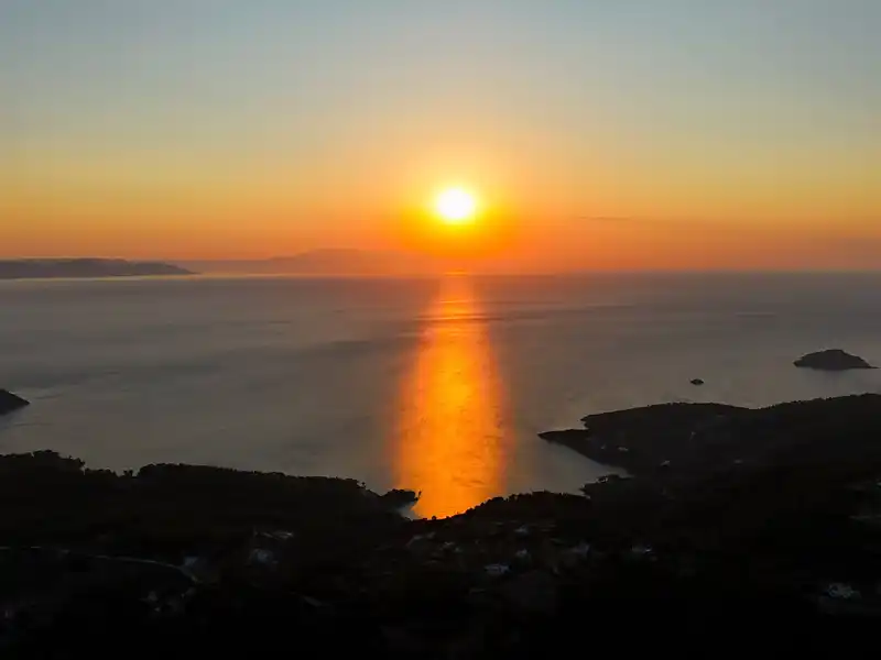 Sun setting over the sea and small islands, seen from the hills of Alonnisos