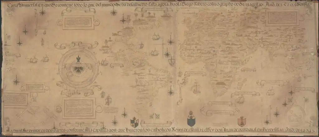Ο παγκόσμιος χάρτης του Ντιέγκο Ριμπέρο (1529), με καράβια, ανεμολόγια και θυρεούς