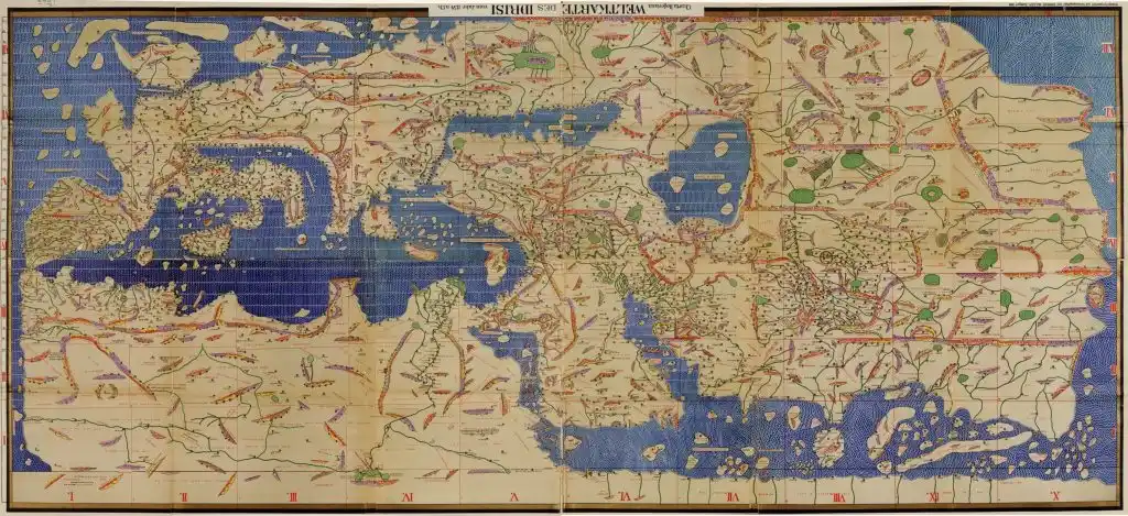 Η Tabula Rogeriana του al-Idrisi, γυρισμένη ώστε ο βορράς να είναι πάνω